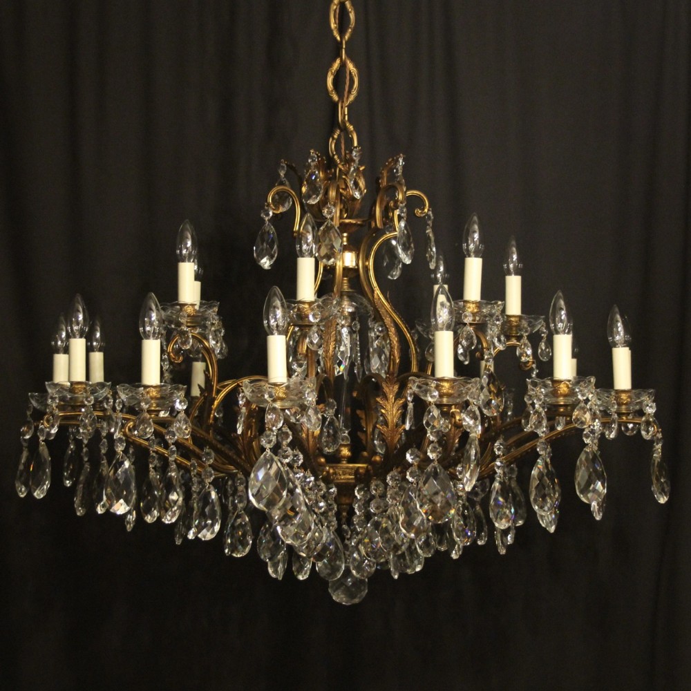 Italian Large Gilded Bronze & Crystal 22 Light Antique Chandelier