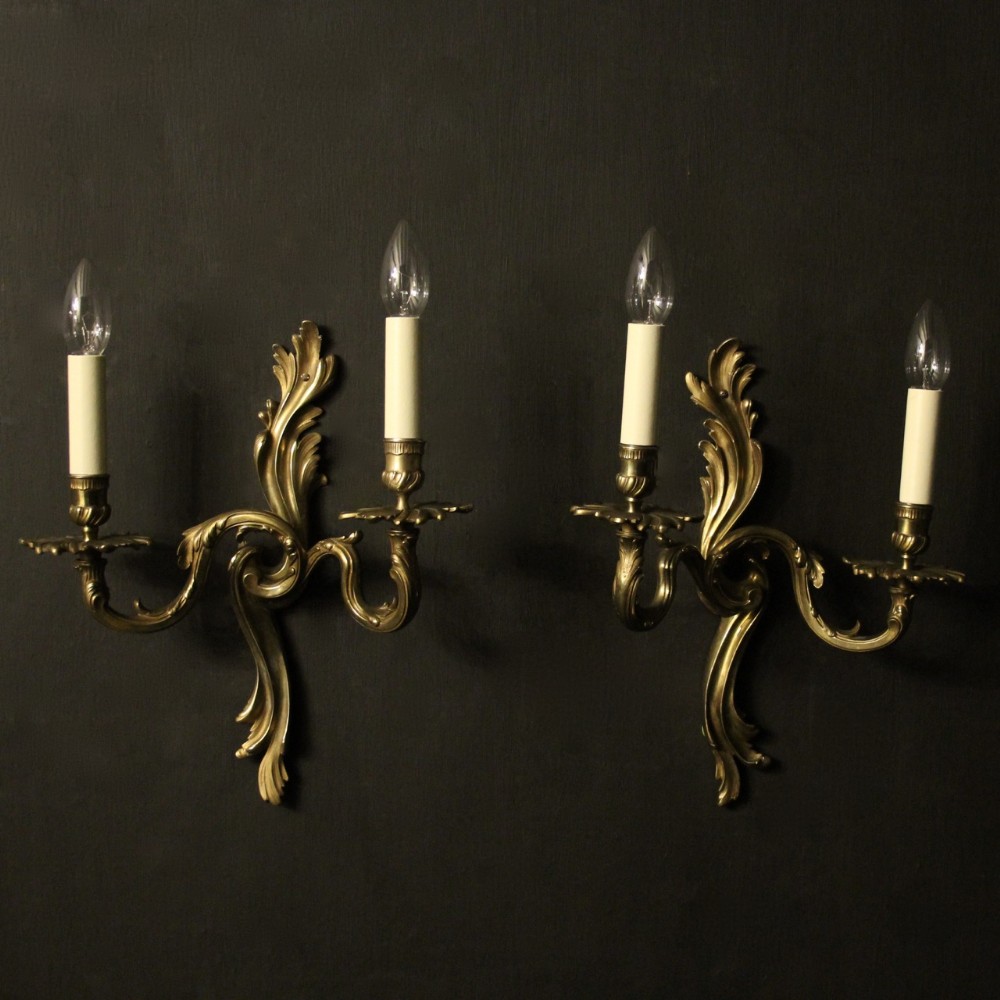 French Pair Of Gilded Twin Arm Antique Wall Lights