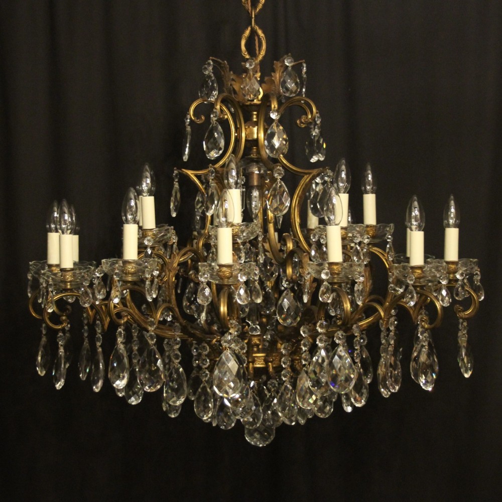 Italian Gilded Bronze & Crystal 22 Light Antique Chandelier