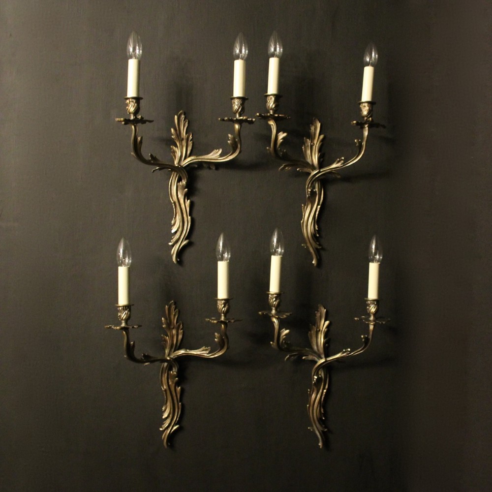 French Set Of 4 Gilded Twin Arm Antique Wall Lights