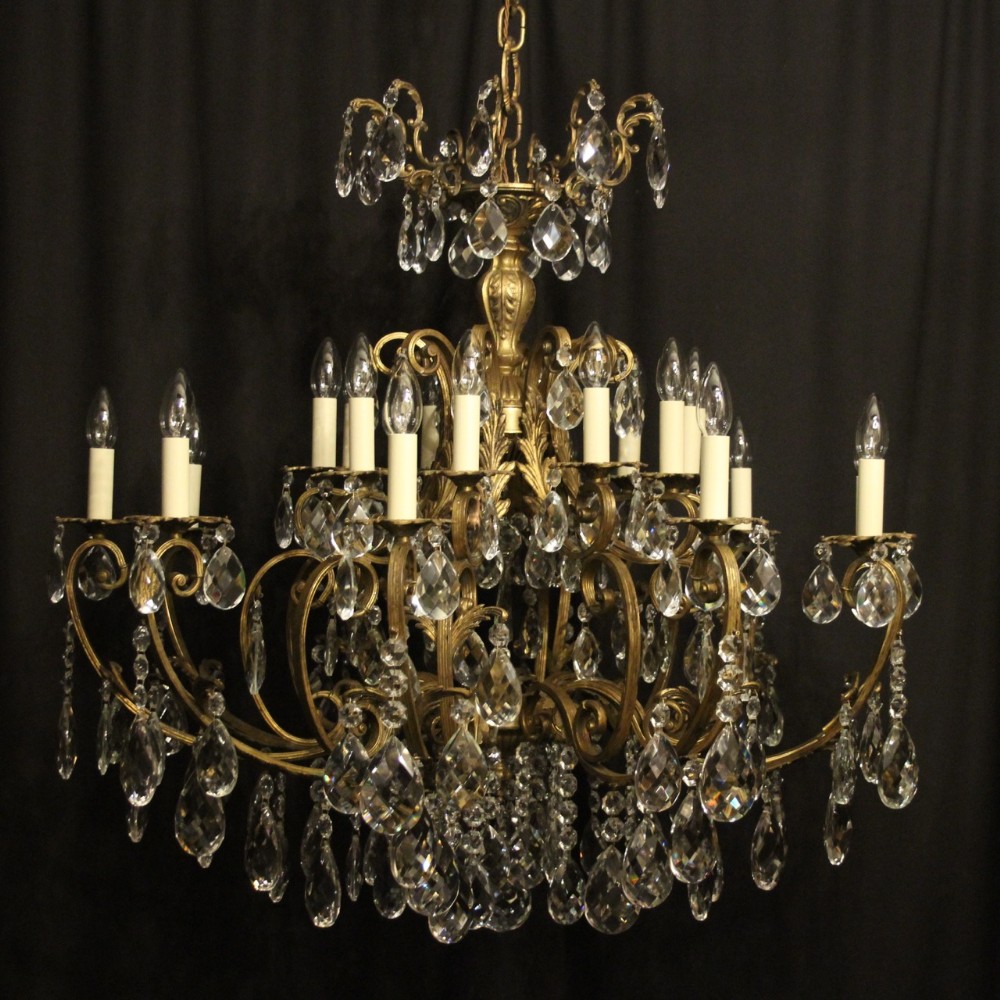 Italian Gilded Bronze & Crystal 20 Light Antique Chandelier