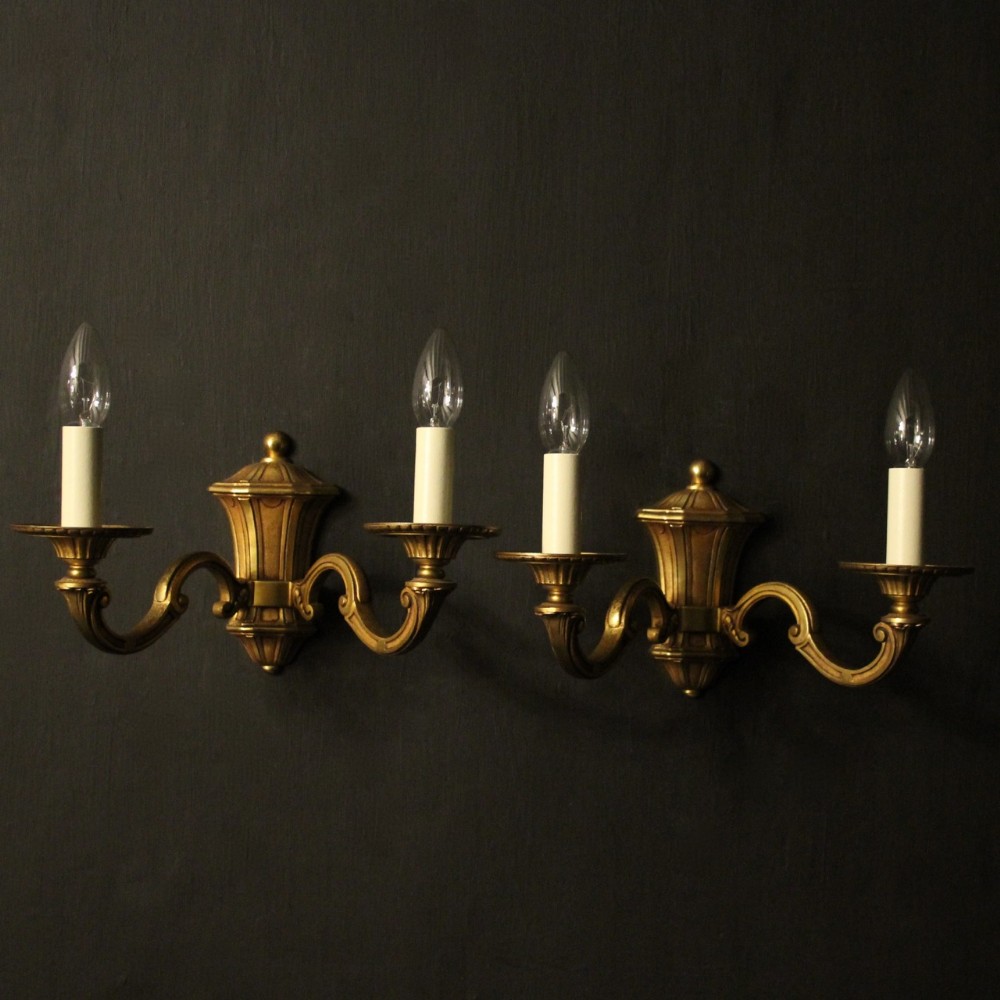 French Gilded Bronze Twin Arm Antique Wall Lights