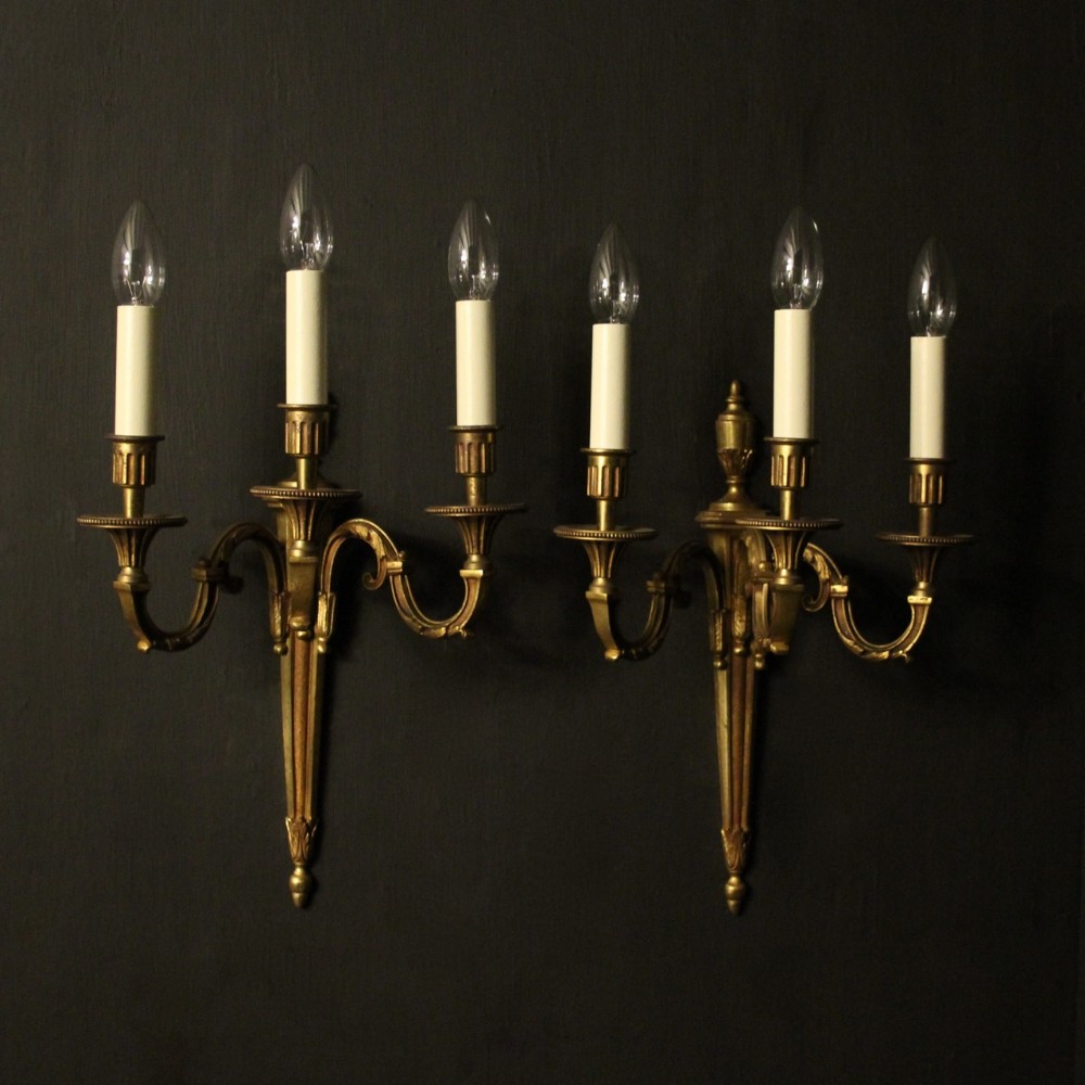 French Pair Of Gilded Triple Arm Antique Wall Lights