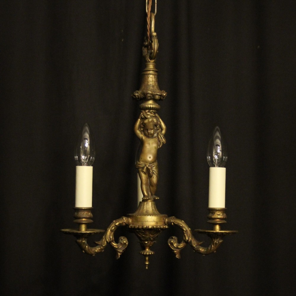 French Gilded Brass Cherub Antique Chandelier