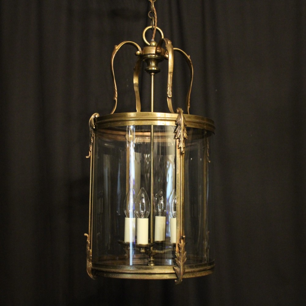French Large Brass Four Light Convex Antique Lantern