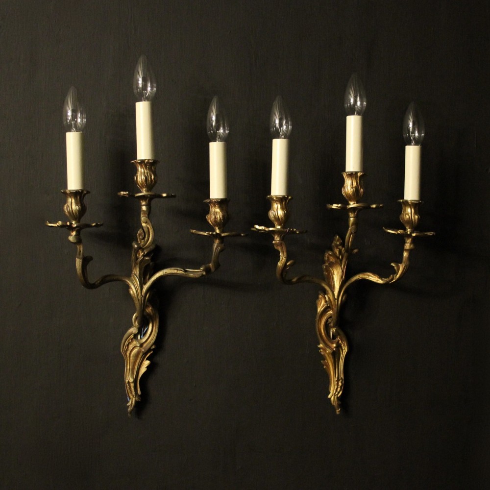 French Pair Of Bronze Antique Wall Sconces