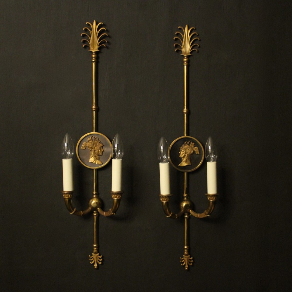 French Gilded Bronze Twin Arm Antique Wall Lights