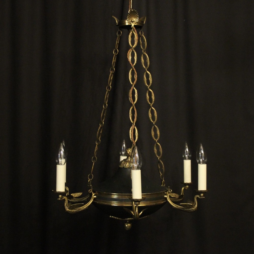 French Gilded Brass Empire 6 Light Chandelier