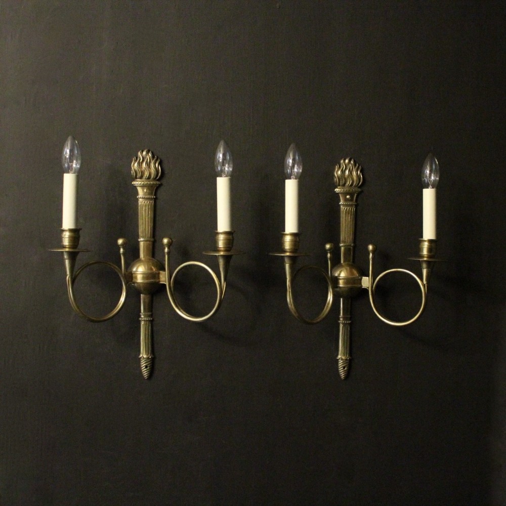 French Pair Of Brass Twin Arm Antique Wall Sconces