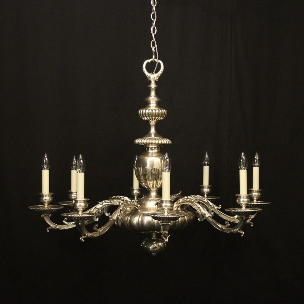 English Faraday & Son Silver Gilded 8 Light Antique Chandelier