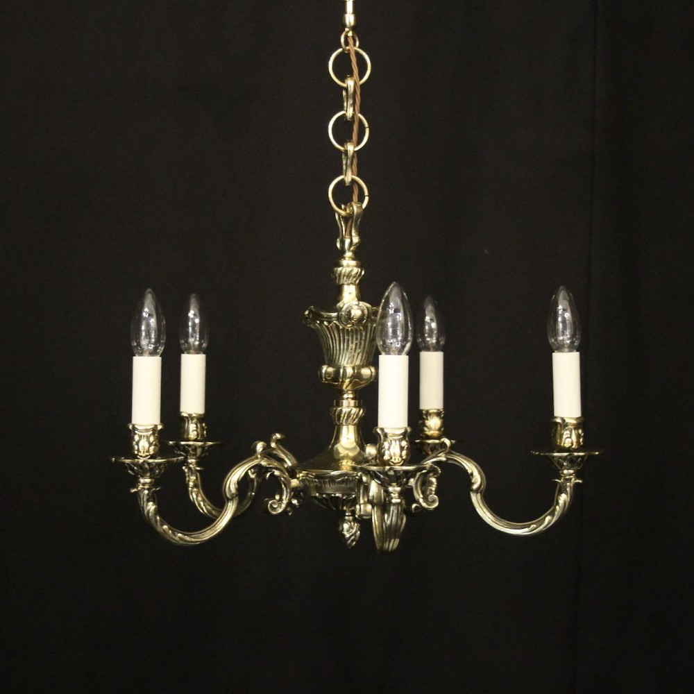 French Repolished Brass 5 Light Antique Chandelier