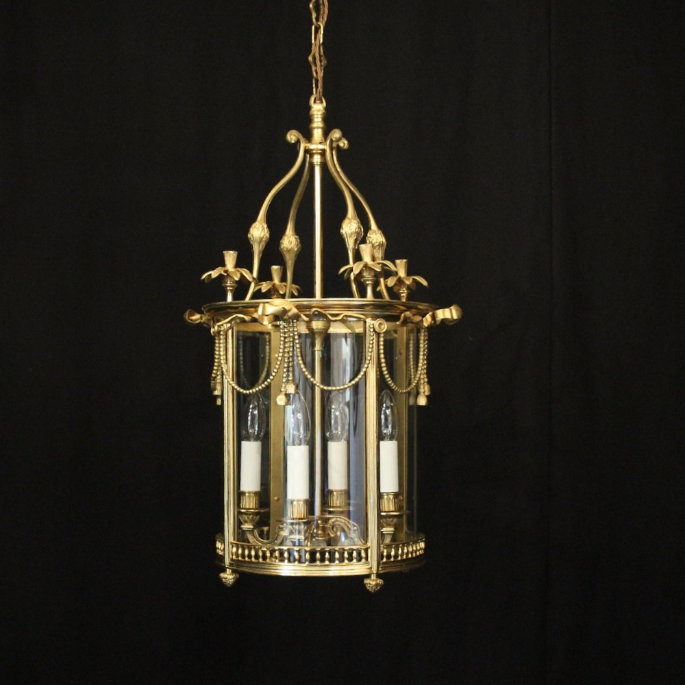 French Gilded Bronze Four Light Convex Hall Lantern