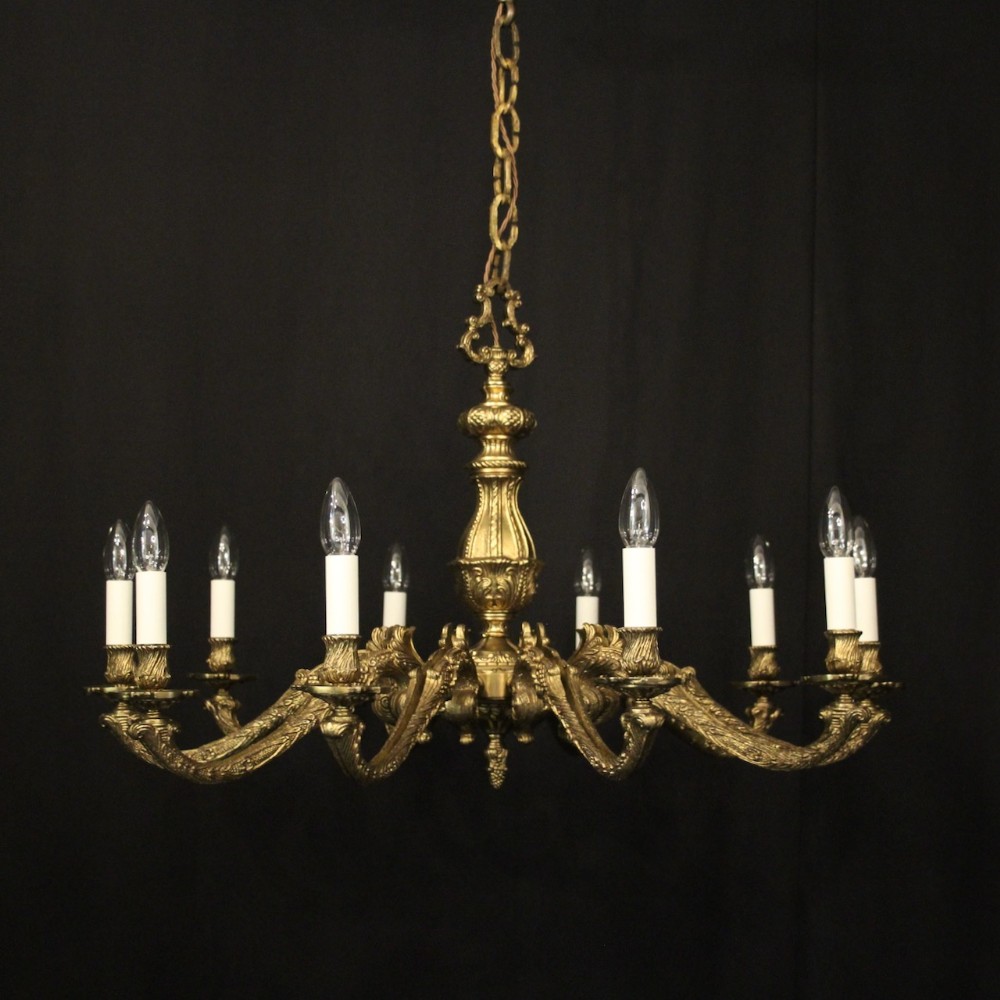French Gilded Bronze Wide 10 Light Chandelier