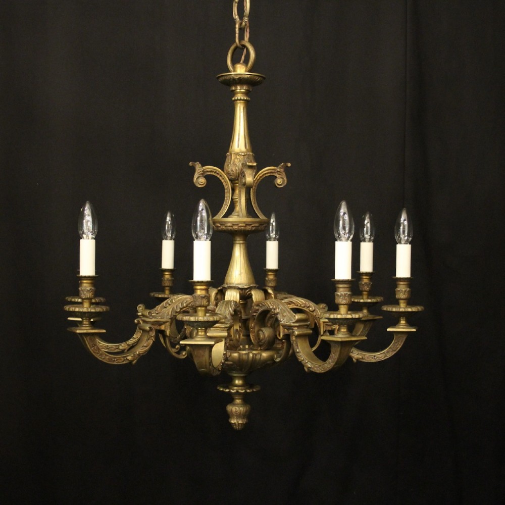 French Gilded bronze 8 Light Antique Chandelier