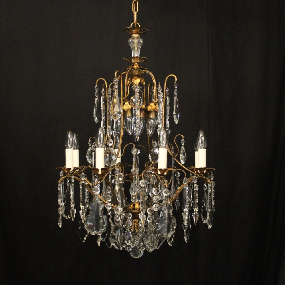 French Gilded & Crystal 12 Light Antique Chandelier