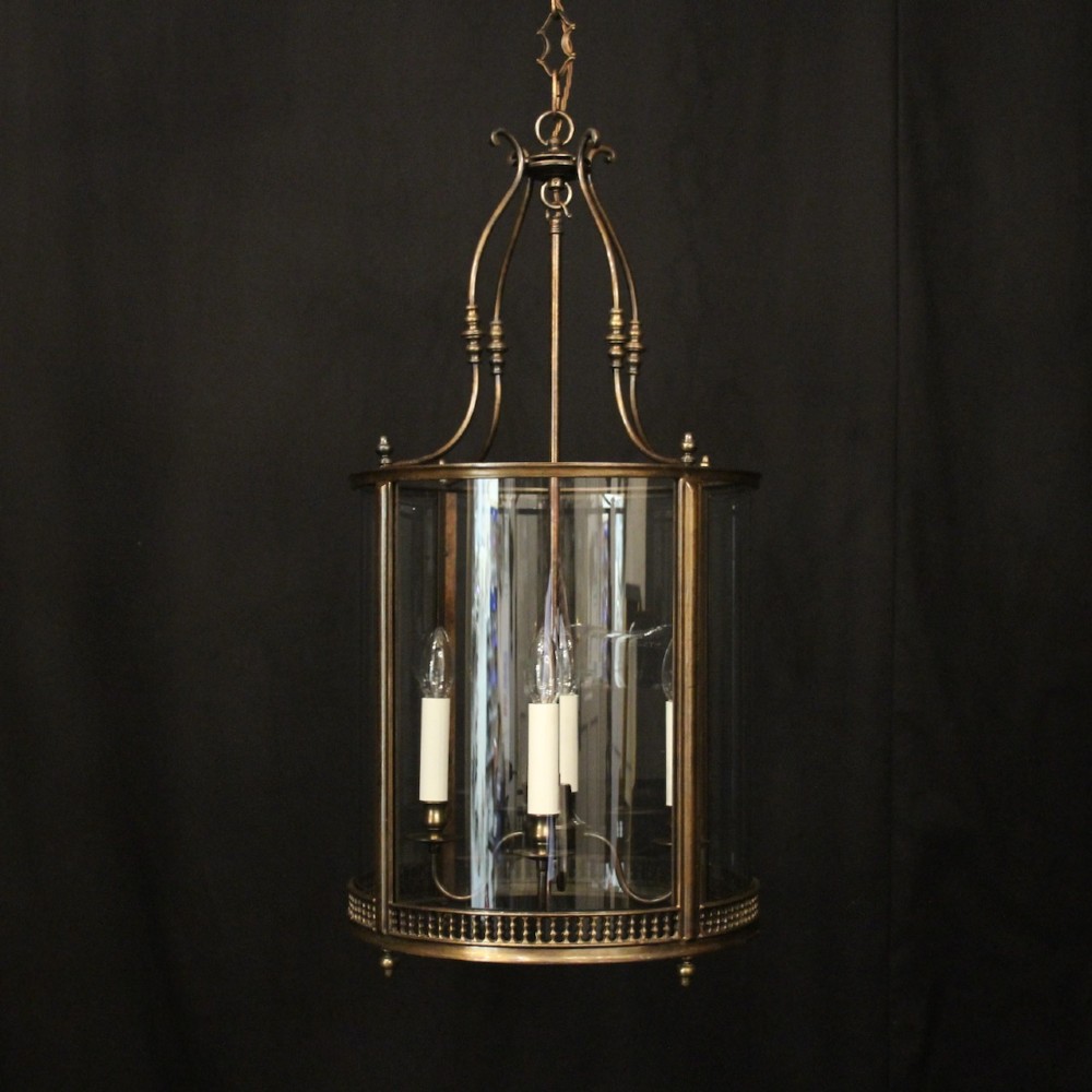 English Convex Brass Four Light Hall Lantern