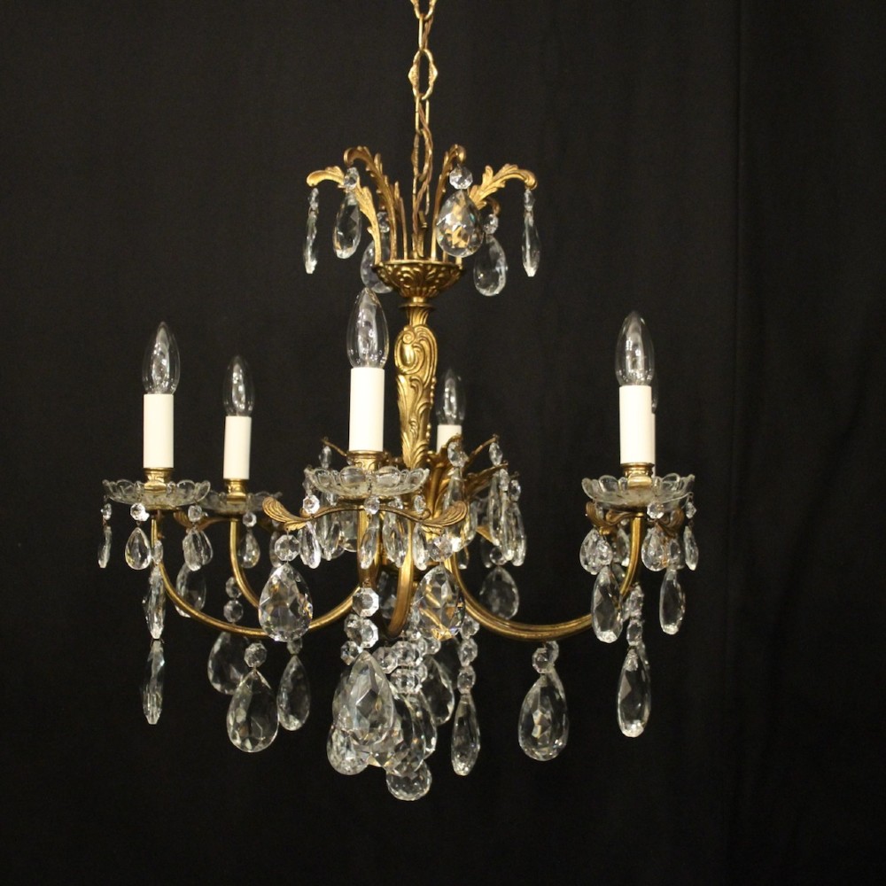 French Gilded & Crystal 6 Light Antique Chandelier