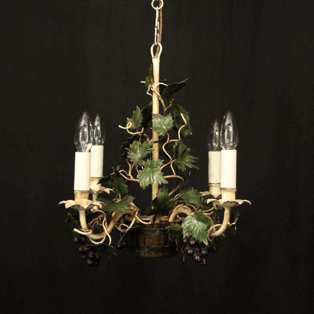 French Toleware Four Light Grape Chandelier