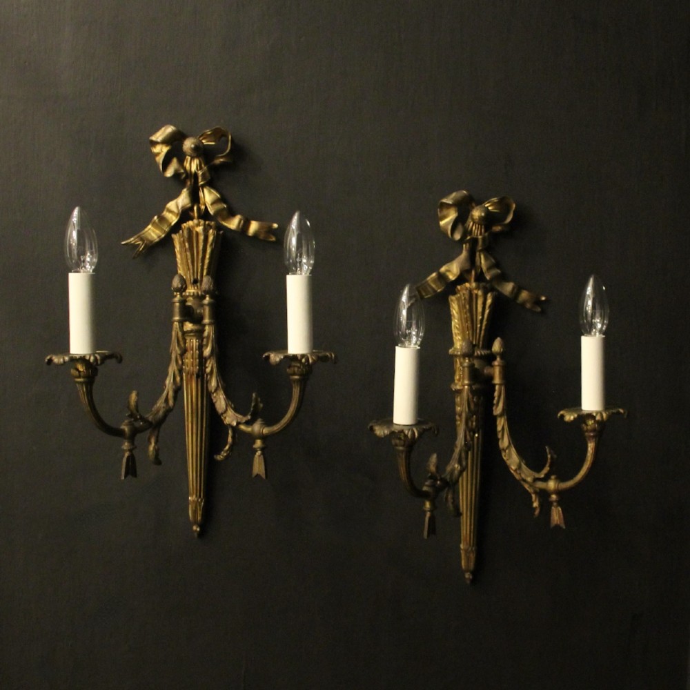 French Pair Of Bronze Antique Wall Sconces