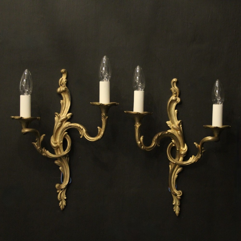 French Pair Of Gilded Bronze Antique Wall Lights