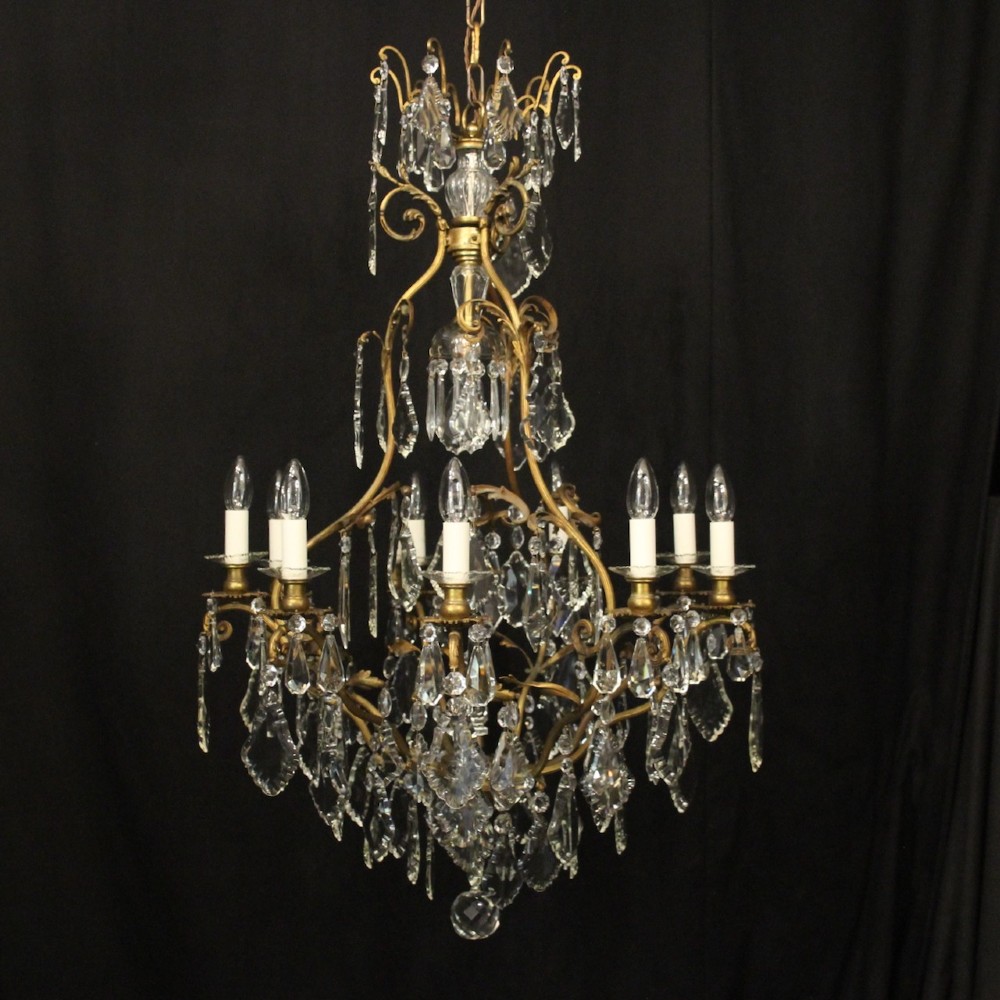 French Gilded 10 Light Antique Crystal Chandelier