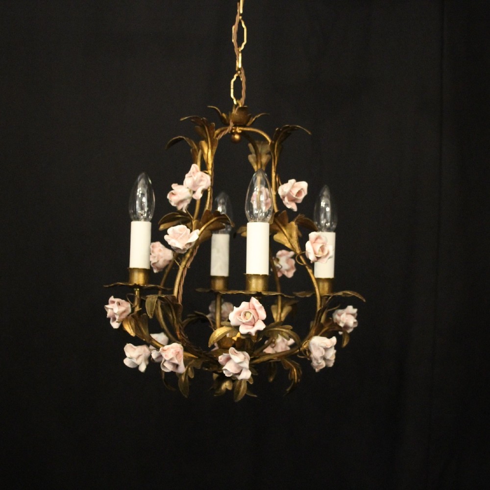 French Toleware 4 Light Flower Chandelier