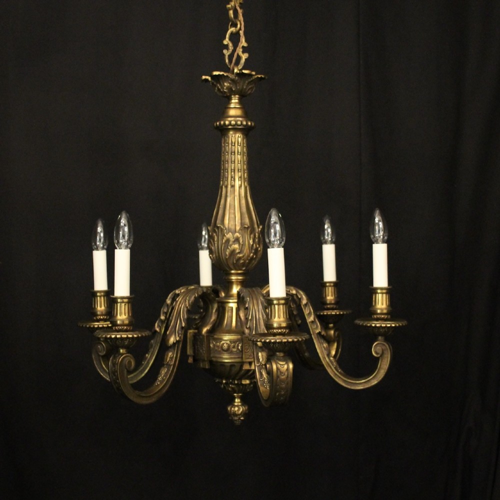 French 19th Century Gilded Bronze 6 Light Antique Chandelier