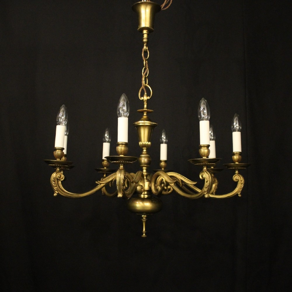 English Gilded Brass 8 Light Antique Chandelier