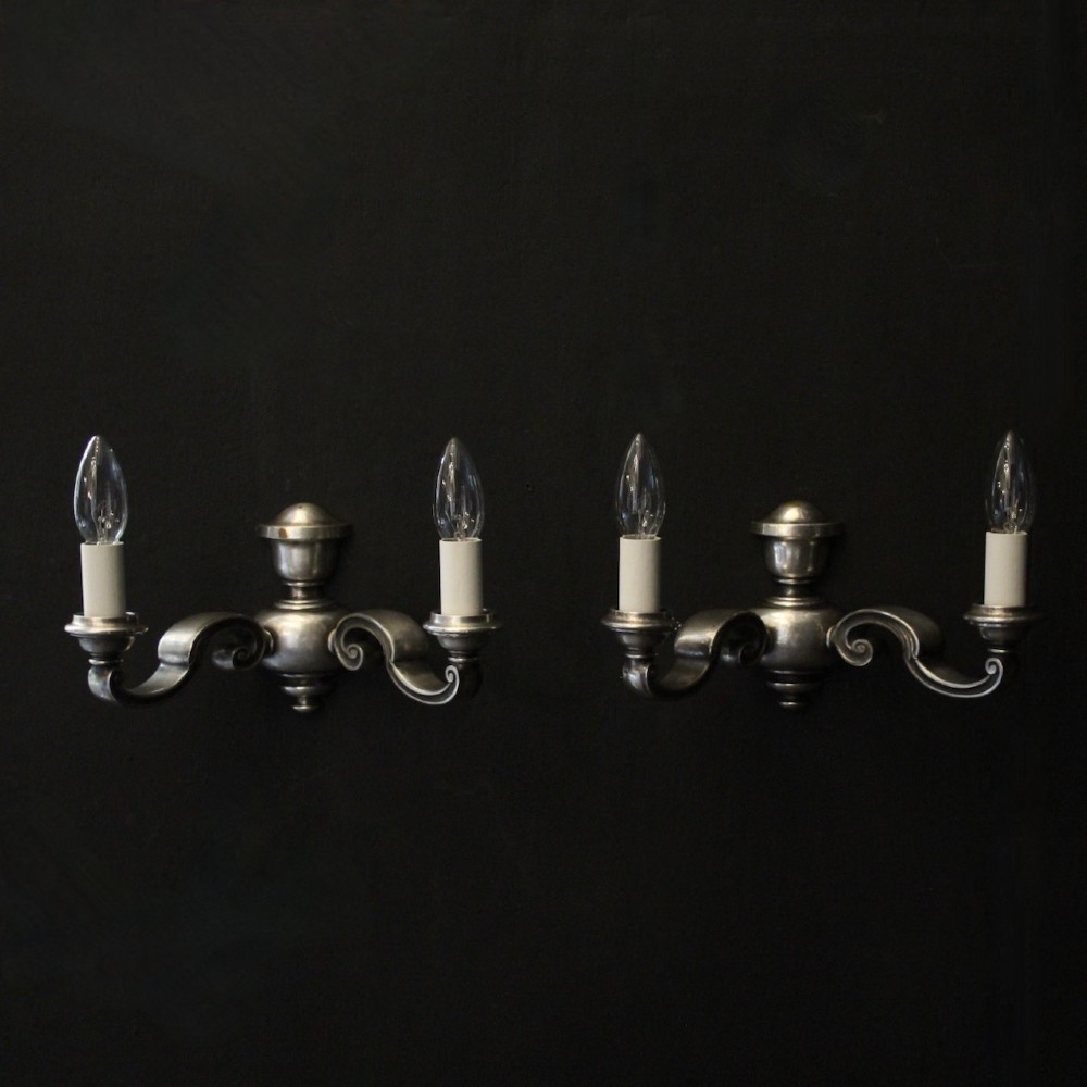 English Pair Of Silver Plated Antique Wall Lights
