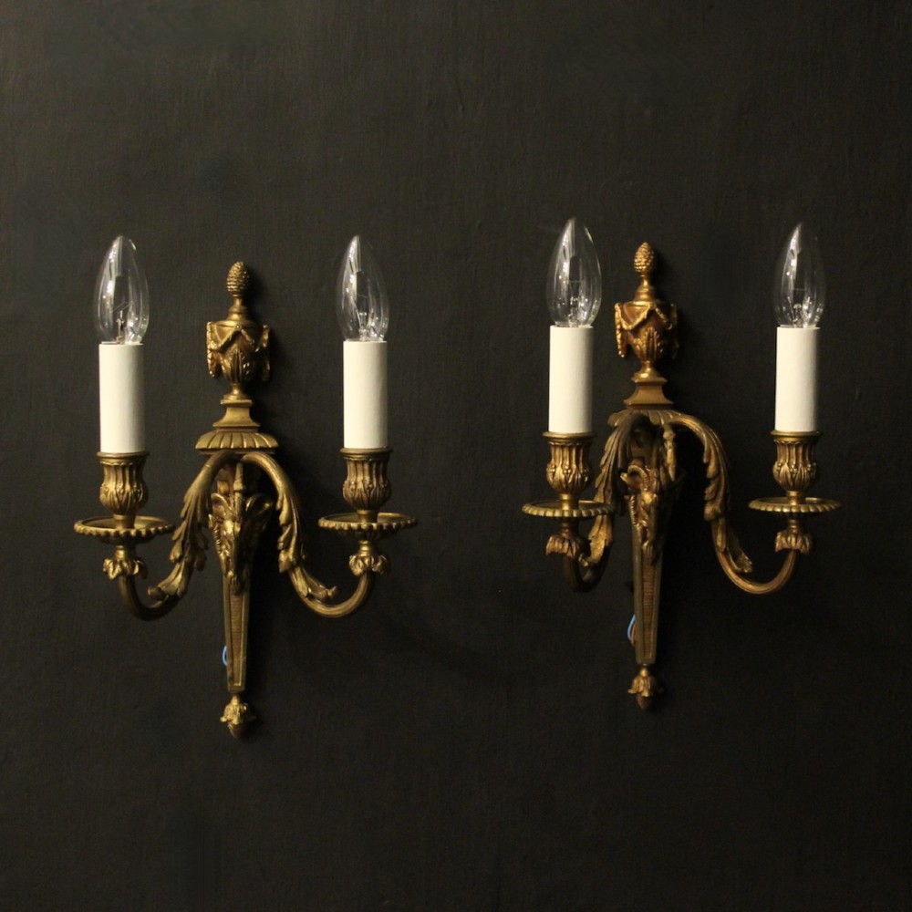 English Pair Of Bronze Antique Wall Lights