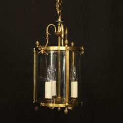 FRENCH GILDED TRIPLE LIGHT CONVEX HALL LANTERN