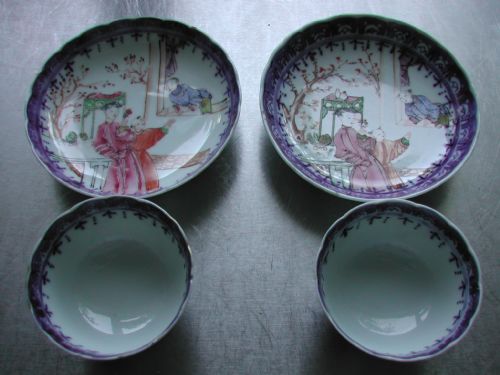 chinese pair 18th century famille rose porcelain tea bowls and saucers - CATEGORY: ANTIQUE CERAMICS - DATED 