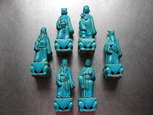 chinese 18th century group of six turquoise porcelain figures of immortals - CATEGORY: ANTIQUE CERAMICS - DATED 1750
