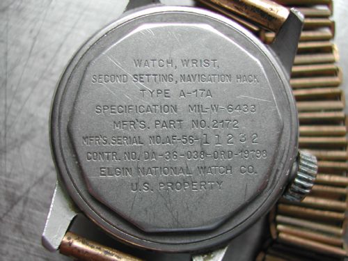 KOREAN WAR AMERICAN MILITARY ISSUE PILOTS WATCH A17A WITH HACK MADE BY ELGIN CIRCA 1952 - ADDITIONAL PHOTO 2