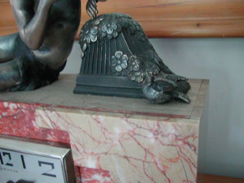 ART DECO MARBLE CLOCK MOUNTED WITH PAN PLAYING PIPES TO A DOVE OF PEACE - ADDITIONAL PHOTO 2