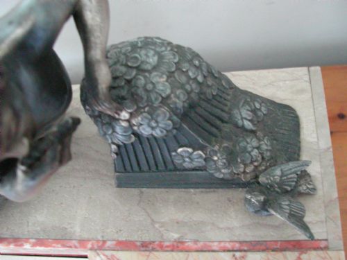 ART DECO MARBLE CLOCK MOUNTED WITH PAN PLAYING PIPES TO A DOVE OF PEACE - ADDITIONAL PHOTO 5