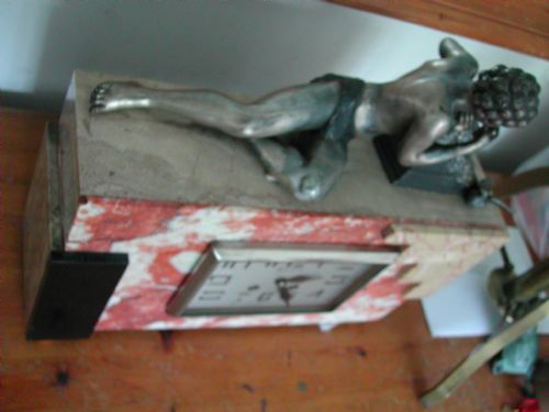 ART DECO MARBLE CLOCK MOUNTED WITH PAN PLAYING PIPES TO A DOVE OF PEACE - ADDITIONAL PHOTO 7