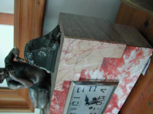 ART DECO MARBLE CLOCK MOUNTED WITH PAN PLAYING PIPES TO A DOVE OF PEACE - ADDITIONAL PHOTO 9