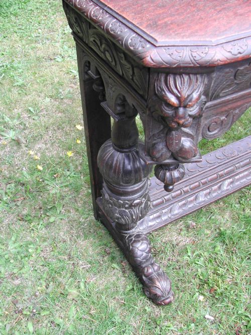 OAK GOTHIC REVIVAL HALL TABLE LATE 19TH CENTURY - ADDITIONAL PHOTO 6