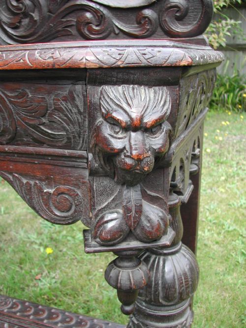 OAK GOTHIC REVIVAL HALL TABLE LATE 19TH CENTURY - ADDITIONAL PHOTO 11