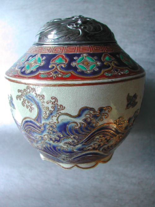 japanese satsuma koro and silver cover circa 1875 - CATEGORY: ANTIQUE CERAMICS - DATED 1870