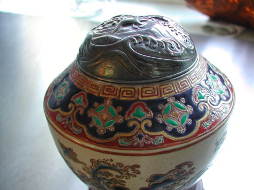 JAPANESE SATSUMA KORO AND SILVER COVER CIRCA 1875 - ADDITIONAL PHOTO 1