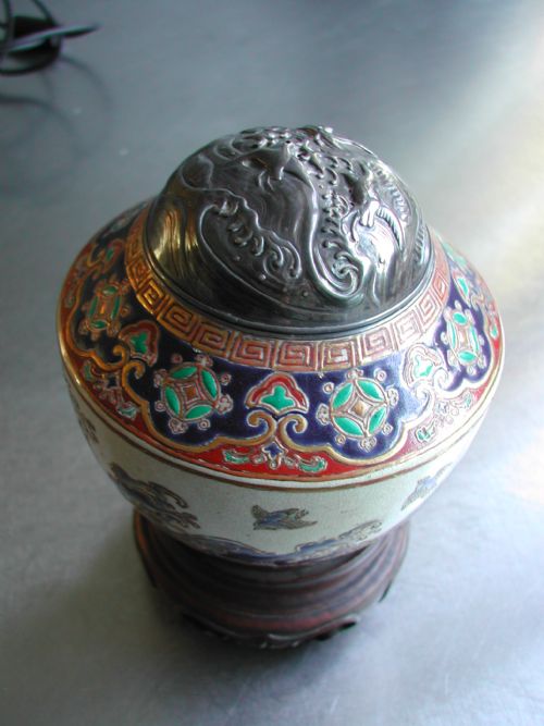 JAPANESE SATSUMA KORO AND SILVER COVER CIRCA 1875 - ADDITIONAL PHOTO 3