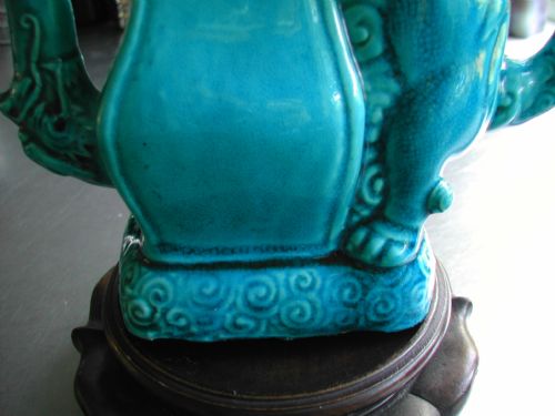 CHINESE TURQUOISE GLAZED DOG OF FO MOUNTED WINE EWER 18TH19TH CENTURY - ADDITIONAL PHOTO 7