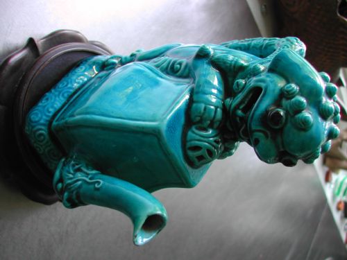 CHINESE TURQUOISE GLAZED DOG OF FO MOUNTED WINE EWER 18TH19TH CENTURY - ADDITIONAL PHOTO 13