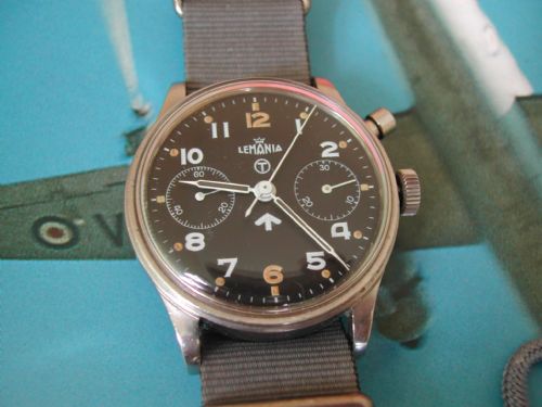 british royal naval pilots chronograph by lemania circa 1958 - CATEGORY: ANTIQUE CLOCKS - DATED 1950