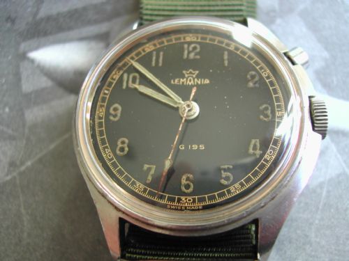 swedish military issue lemania chronograph version tg195 no 571935 - CATEGORY: ANTIQUE CLOCKS - DATED 1950