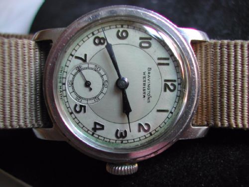 a fine bravingtons wetwrista military style watch circa 1940 - CATEGORY: ANTIQUE CLOCKS - DATED 1940