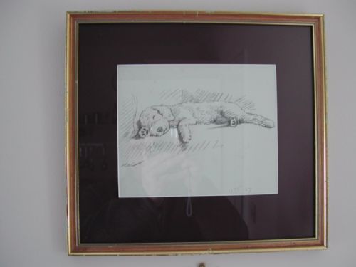 MAC A FINE AND AMUSING PENCIL SKETCH OF A YOUNG DOG ASLEEP ON A CHAIR DATED 1937 - ADDITIONAL PHOTO 4