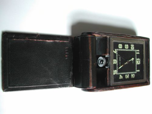 RARE 1940'S LEATHER CASED FOLDING TRAVEL ALARM CLOCK RETAILED BY ASPREYS MADE BY JAEGER LECOULTRE - ADDITIONAL PHOTO 9
